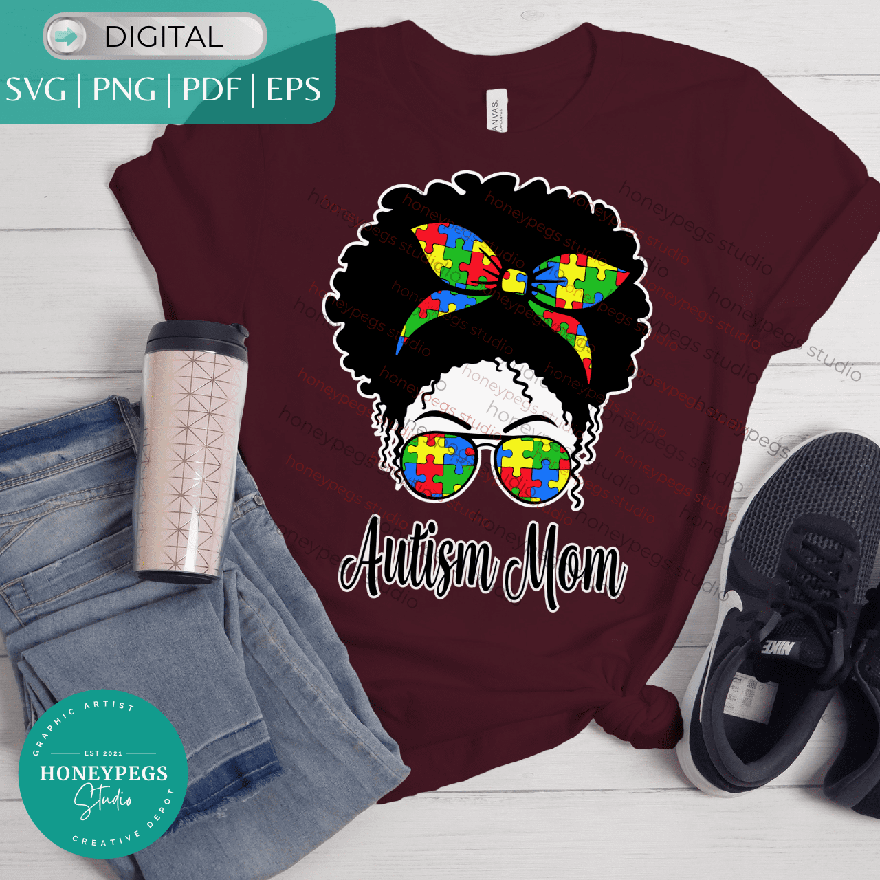 Afro Autism Mom SVG vector graphic