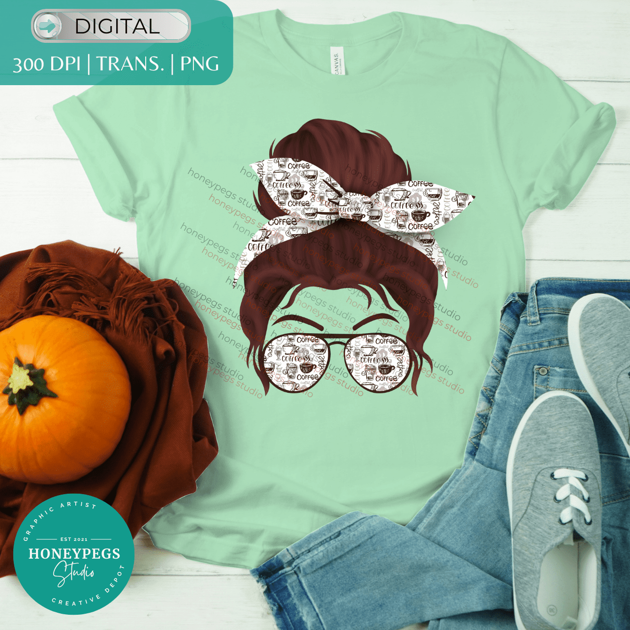 Coffee Redhead Messy Bun PNG Transfer