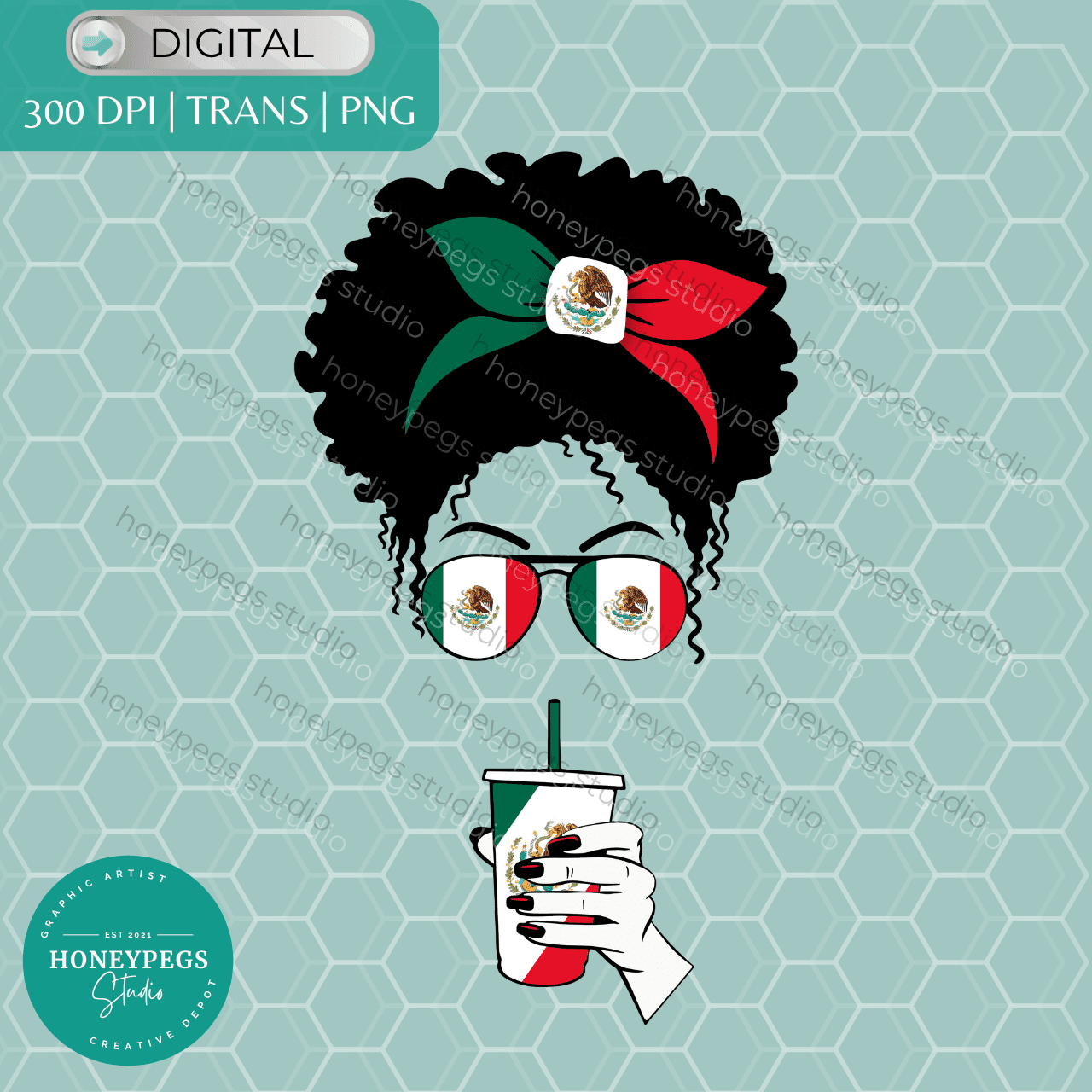 Mexican Flag Curly Afro Bun PNG