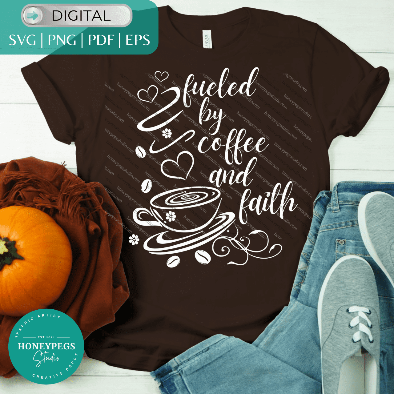 fueled by coffee and faith svg cricut cut file honeypegs studio graphic artist design coffee lover svg christian sublimation print png religious coffee svg funny coffee svg