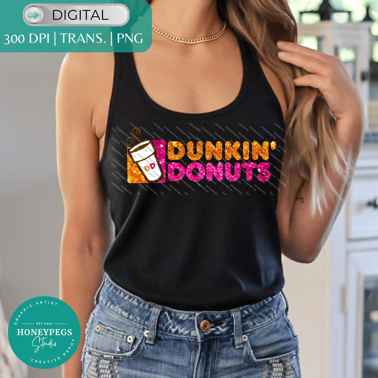 dunkin donuts glitter graphic design sublimation print honeypegs studio coffee lover design hd glitter print png