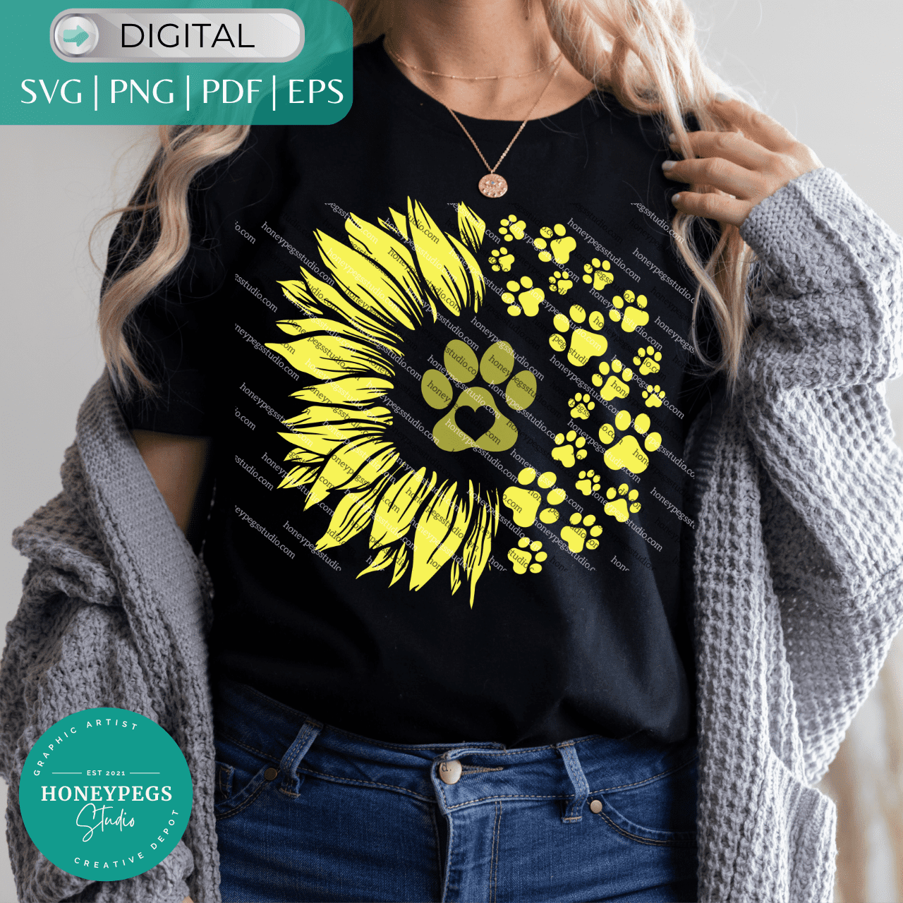 paw print sunflower dog lover heart paw print petals flower svg cricut cut file digital download sunflower sublimation dog lover dog mom vector graphic honeypegs studio