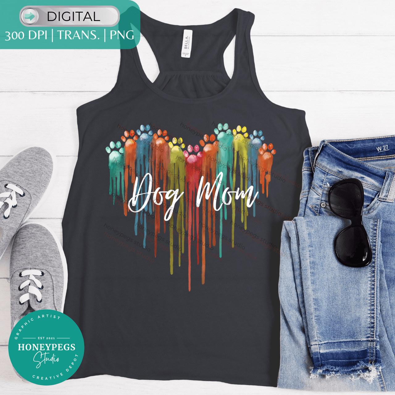 dog mom painted paw prints heart image PNG