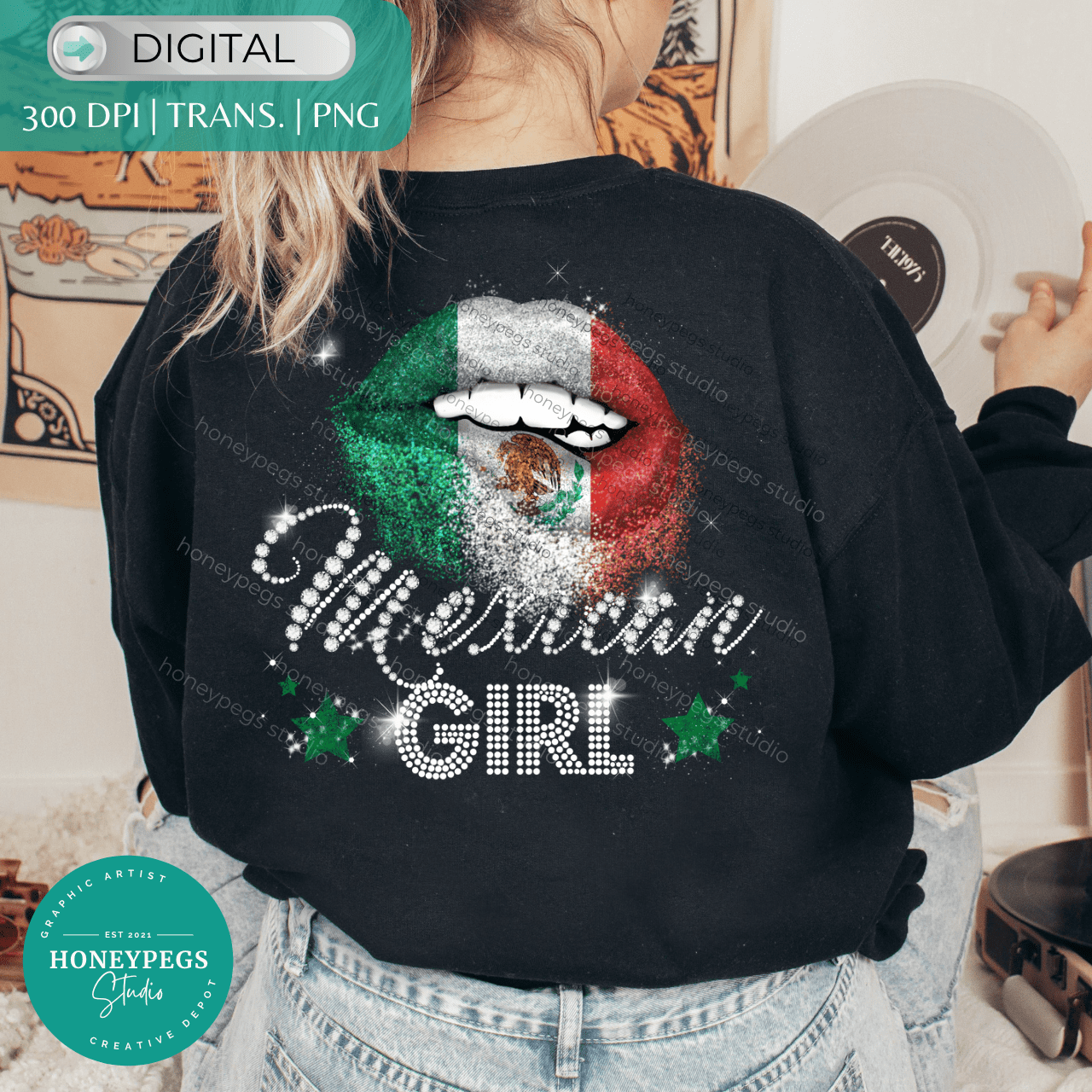 mexican girl flag lips glittering sparkling image PNG, mexican mom graphic digital download
