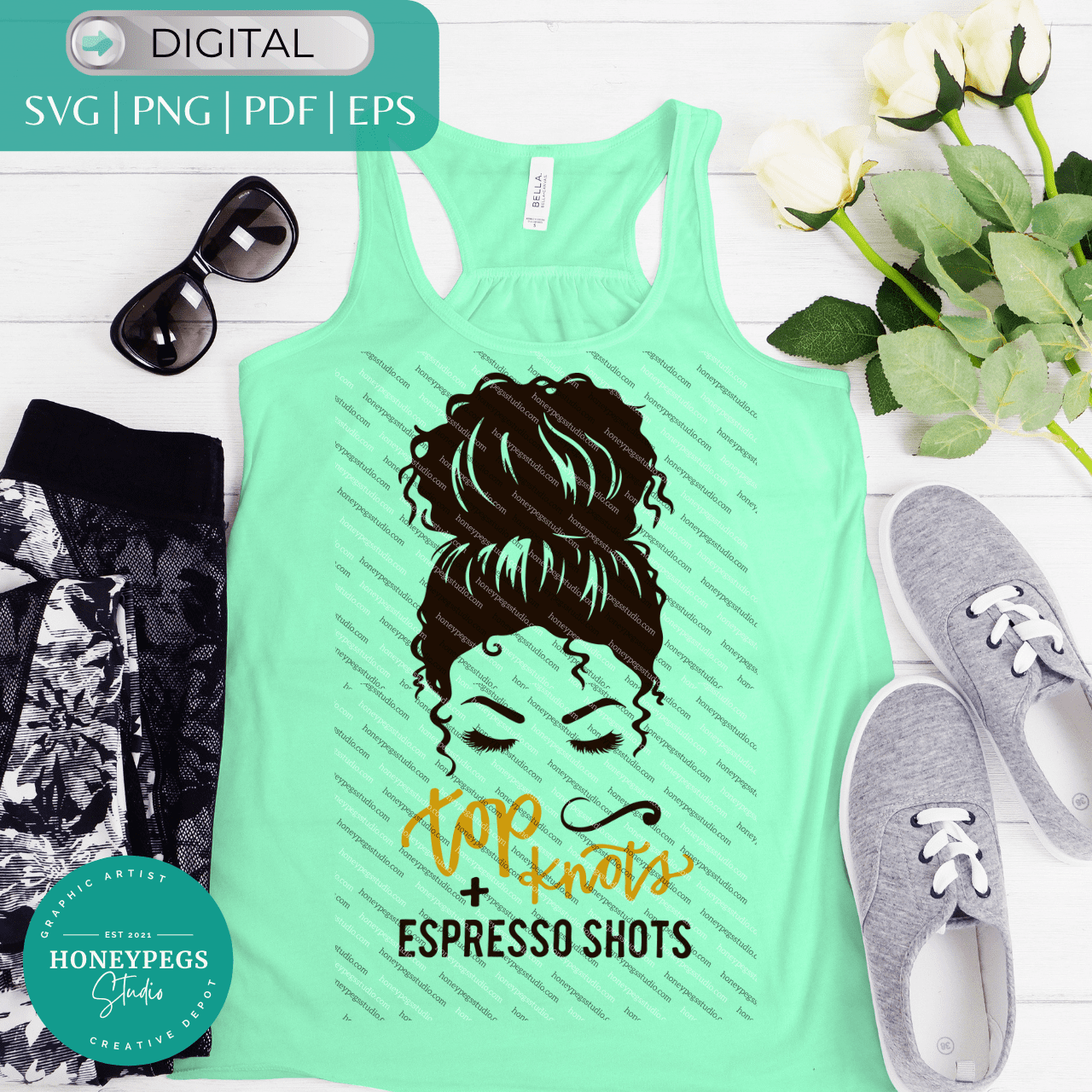 top knots espresso shots afro messy. bun mom png coffee lover sublimation png print top knot svg cricut cut files honeypegs studio graphic artist coffee vector design top knot bun messy afro black hair messy bun