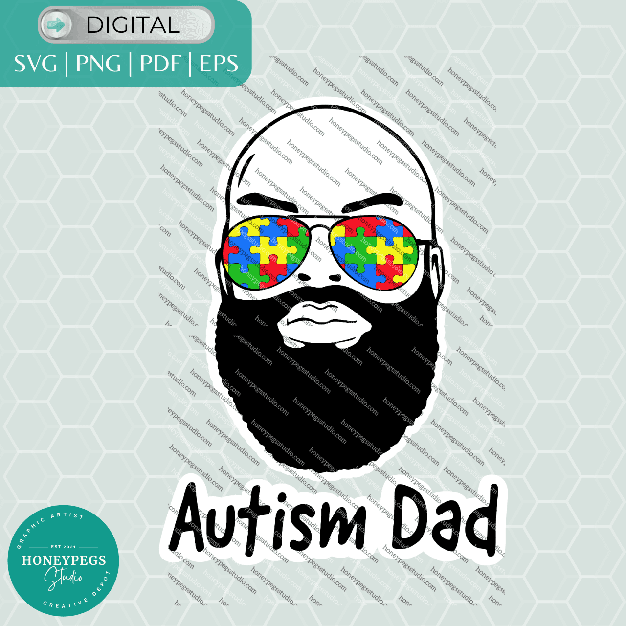 autism dad bald head svg cricut cut printncut files vector graphic bald autism awarnerss dad puzzle pieces glasses aviators svg sublimation print png autism awarness sublimation honeypegs studio png graphic artist autism love support svg