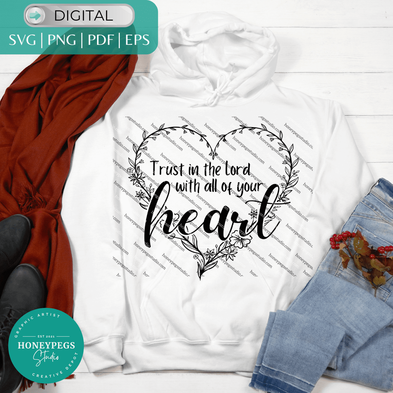 trust the lord with all of your heart svg cricut cut file floral heart christain heart sublimagtion png Christian heart vector graphic honeyepgs studio graphic artist religious heart trust the lord