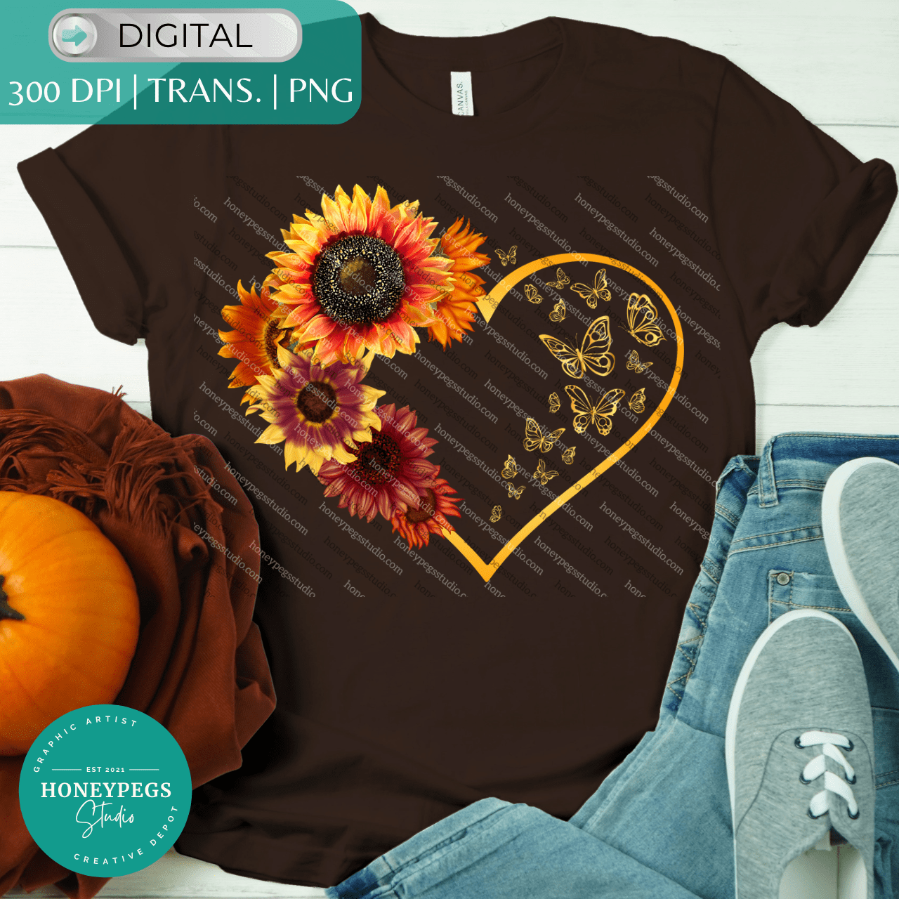 Butterfly Wild Sunflower Heart PNG