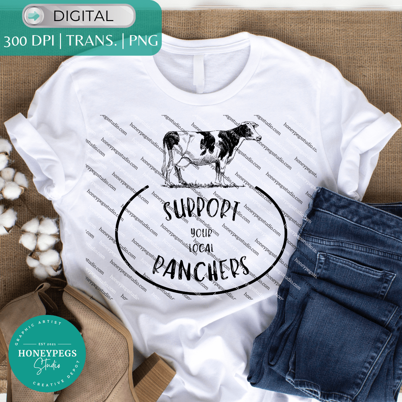 Support Your Local Ranchers Cow PNG