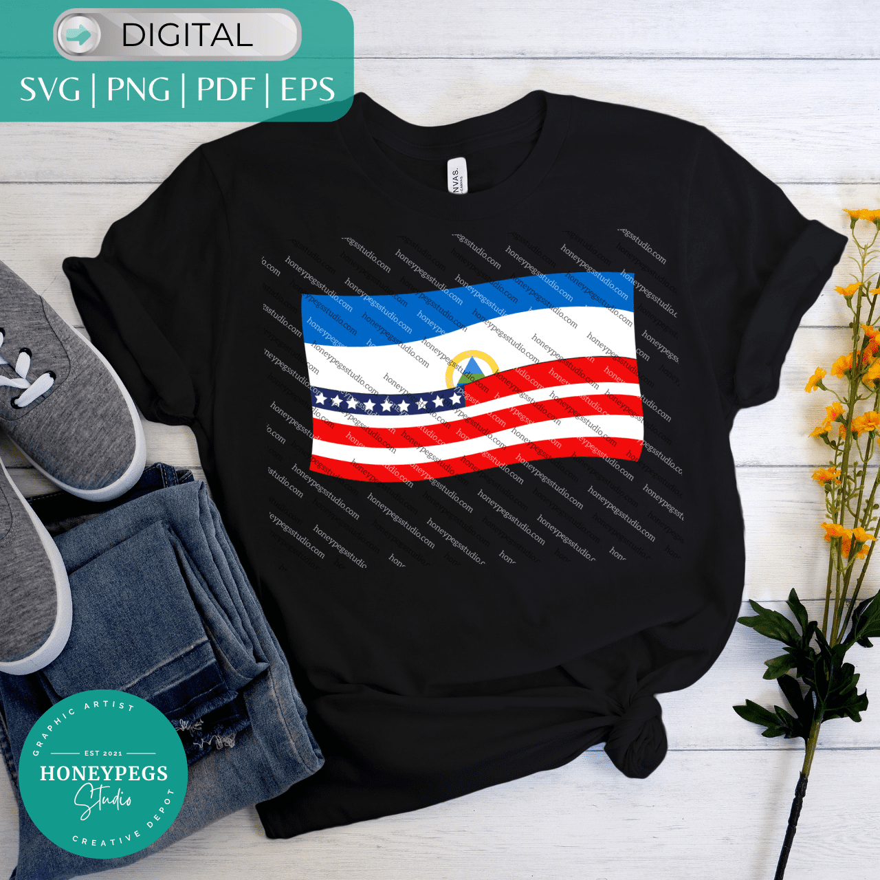 Waving American Nicaraguan Flag SVG