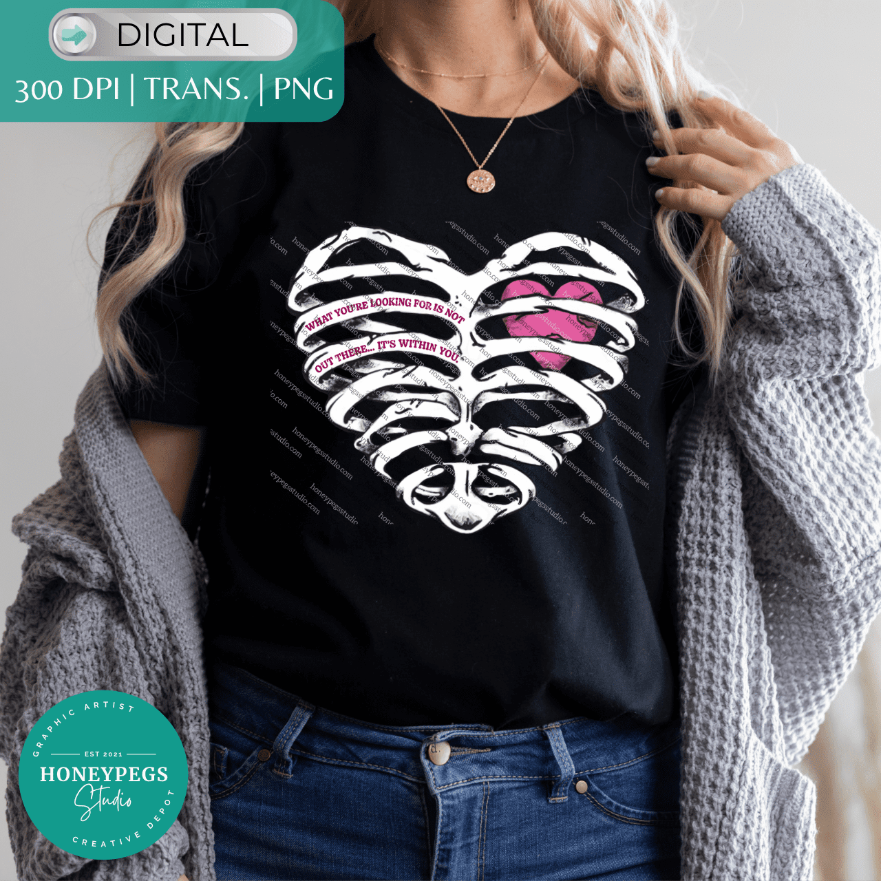 what you're looking for is not out there it's within you png sublimation print png skeleton heart ribcage emo goth pink heart heart rubs heart chest sublimation png honeypegs studio graphic artist grunge