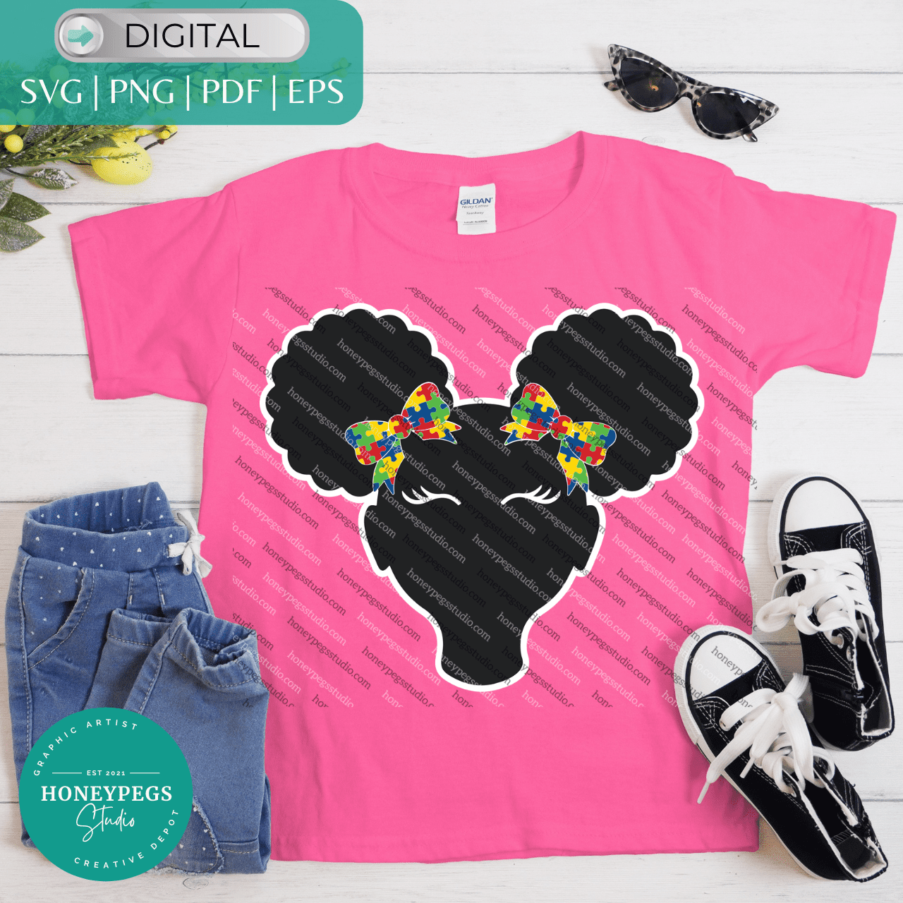 autism awareness afro girl puffs svg Cricut cut file printncut print-n-cut files autism daughter silhouette sublimation print png honeypegs studio graphic artist autism awareness bows puzzle pieces