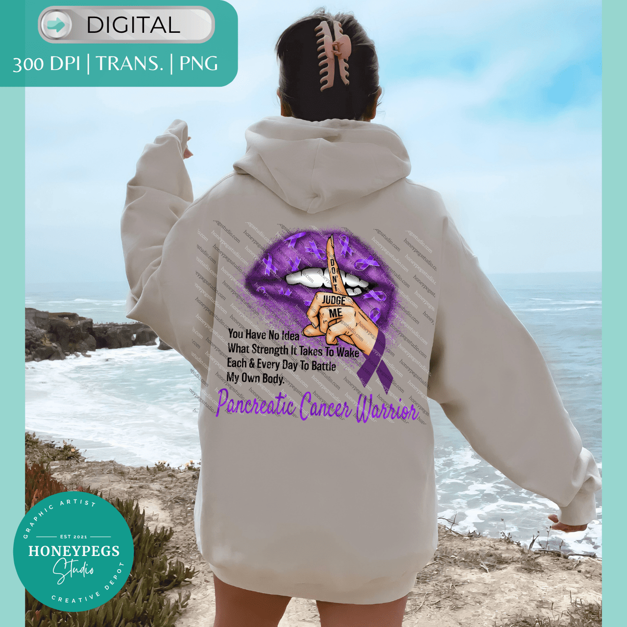 Pancreatic Cancer Warrior Glitter Lips PNG