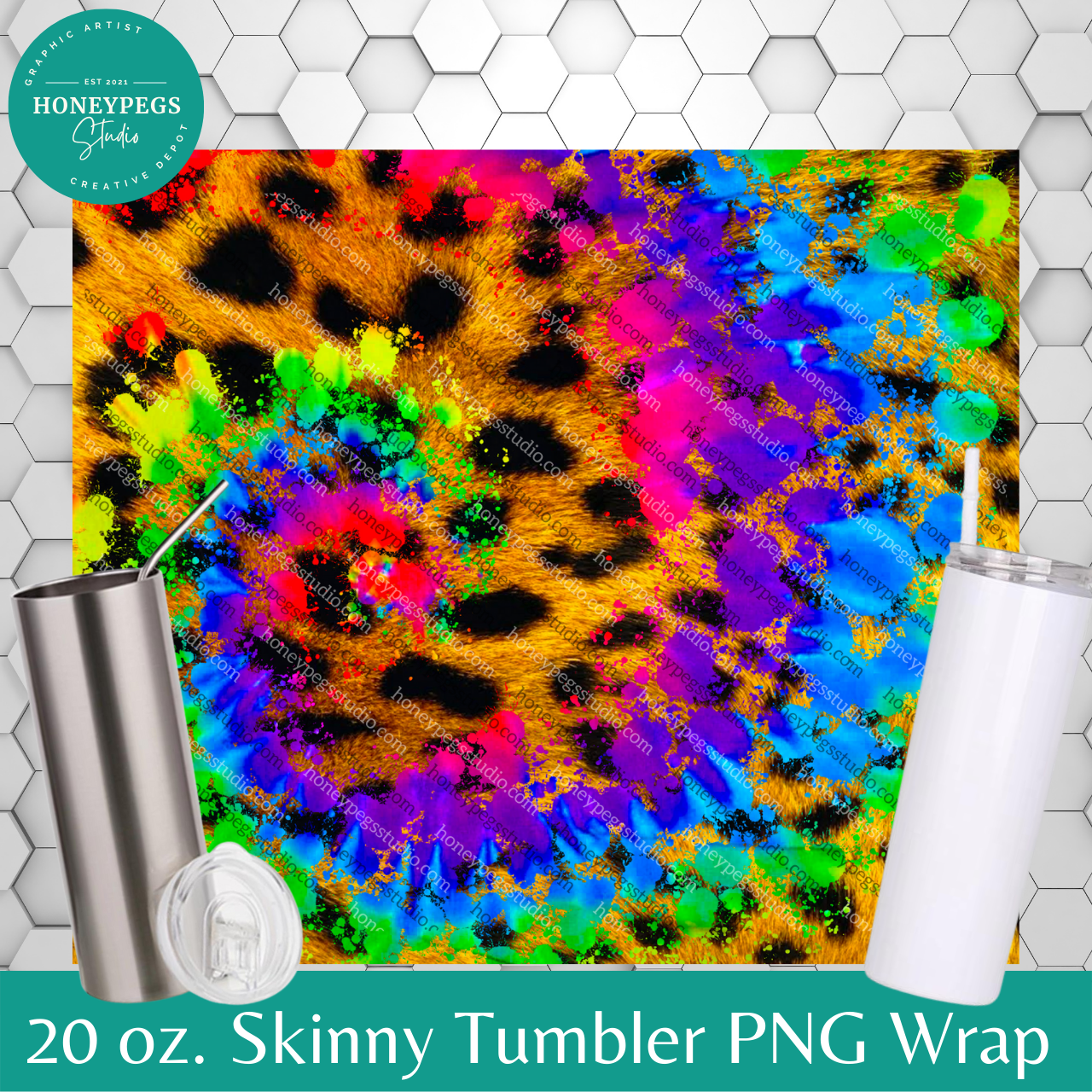 20 oz Skinny Tie Dye Splatter Wrap PNG
