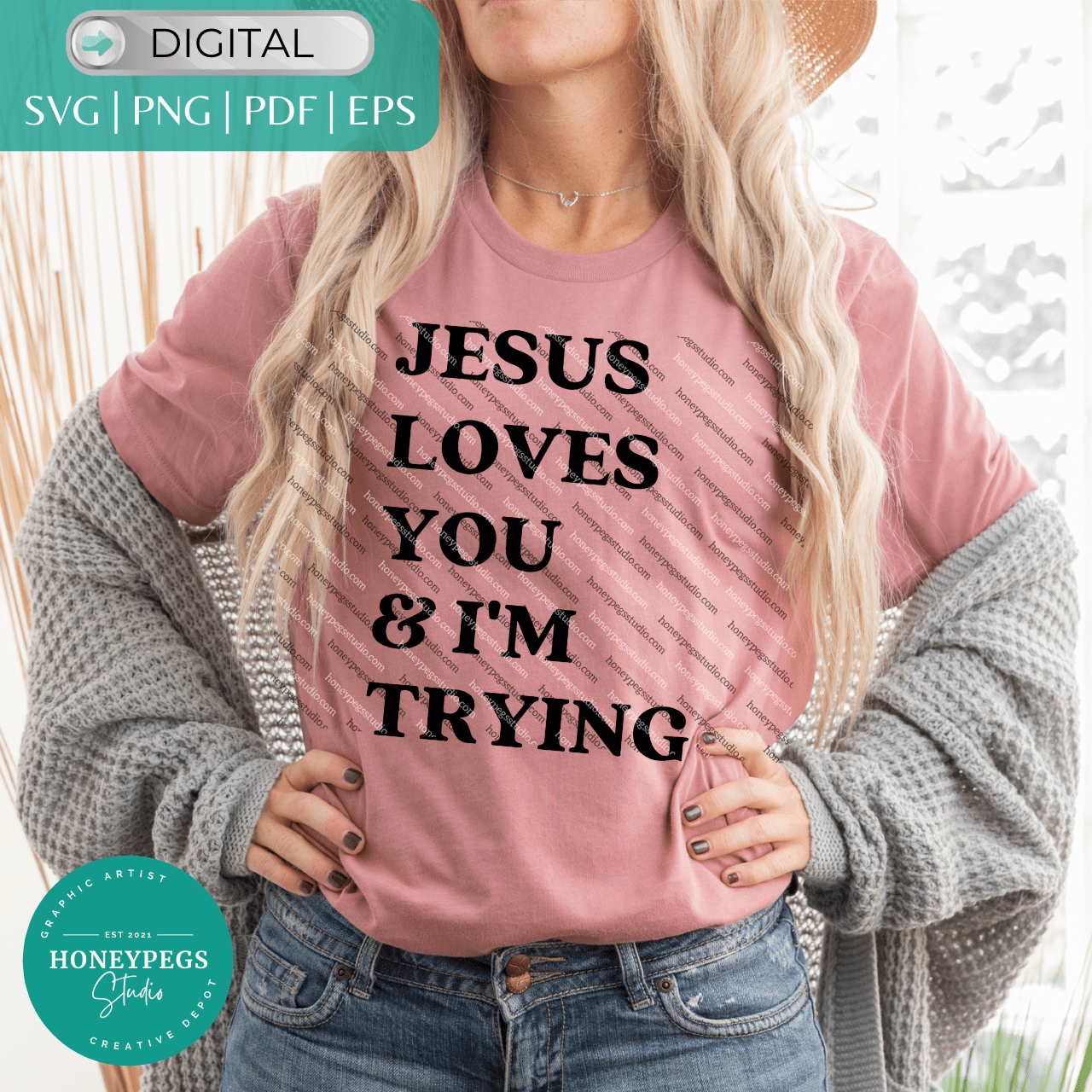 Jesus loves you and im trying svg cricut cut file honeypegs studio graphic art christian funny shirt png sublimation transfer png christian mom sublimation youth group svg cricut cut vector Jesus loves you vector design