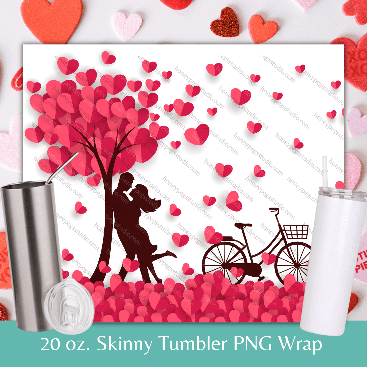20 oz Skinny Lovers Heart Tree Wrap PNG