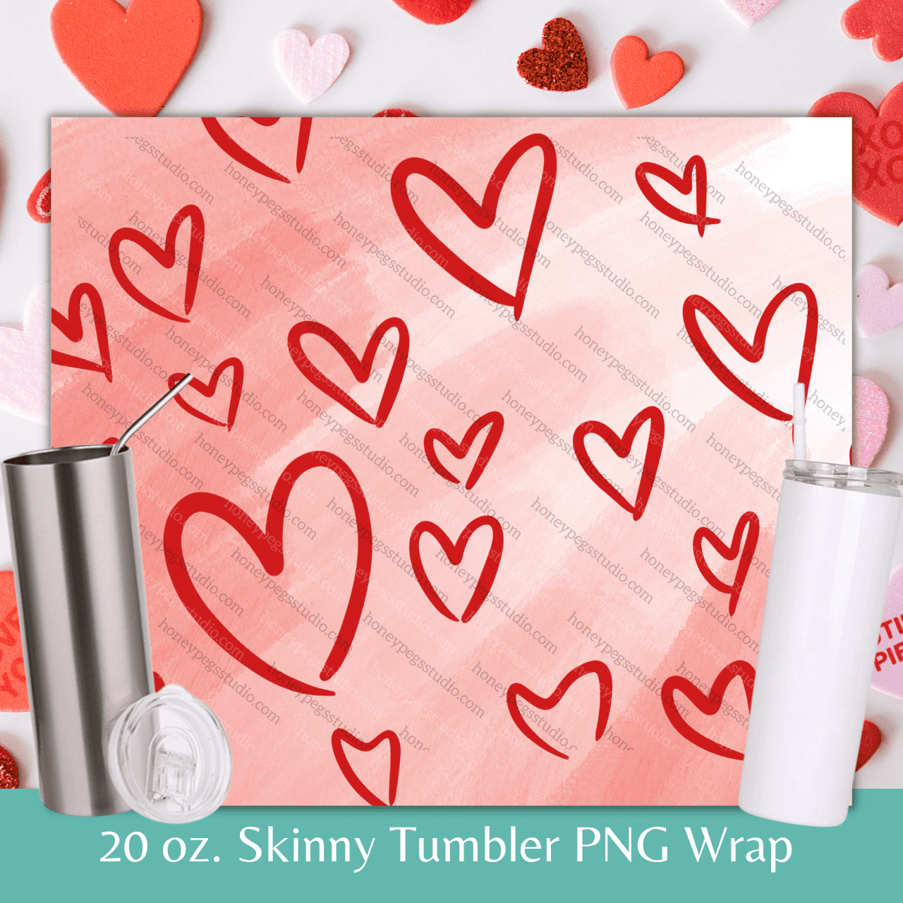 20 oz Skinny Brushed Hearts Wrap