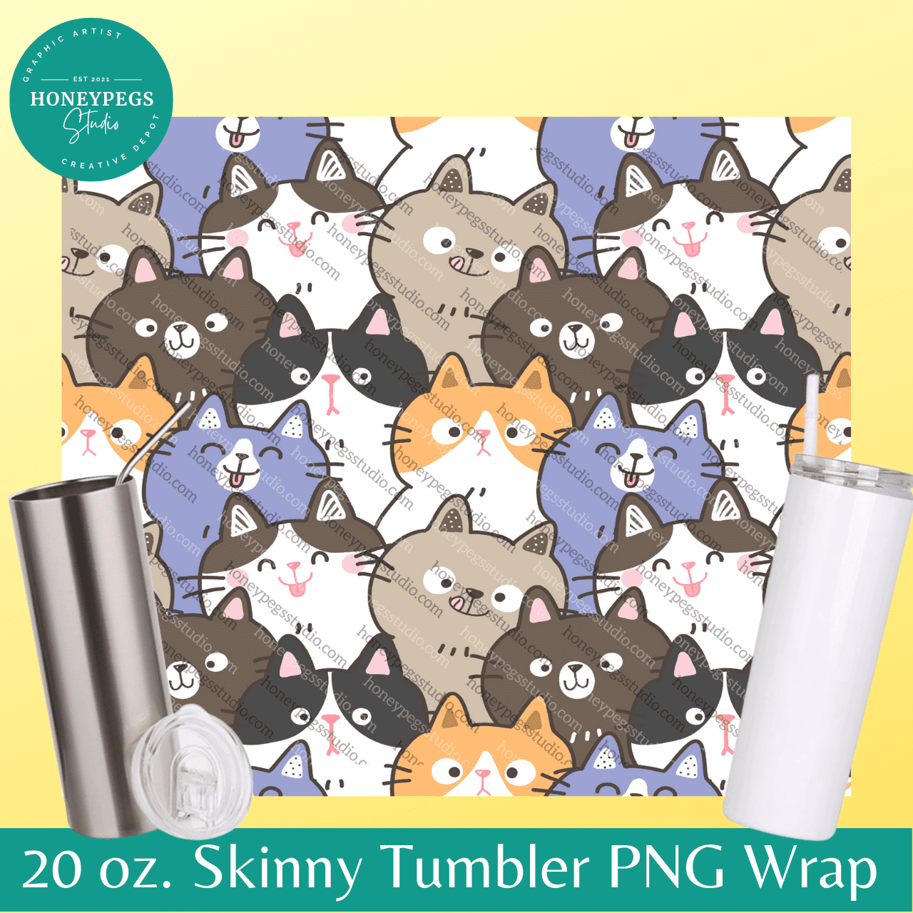 fat cat faces sublimation wrap tumbler honeypegs studio graphic artist designs bunch of cats 20 oz skinny straight tumbler wrap sublimation heat press fat cats faces cute character tumbler wrap print digital download spotted cats cat lover sublimation tumbler wrap 20 oz skinny straight