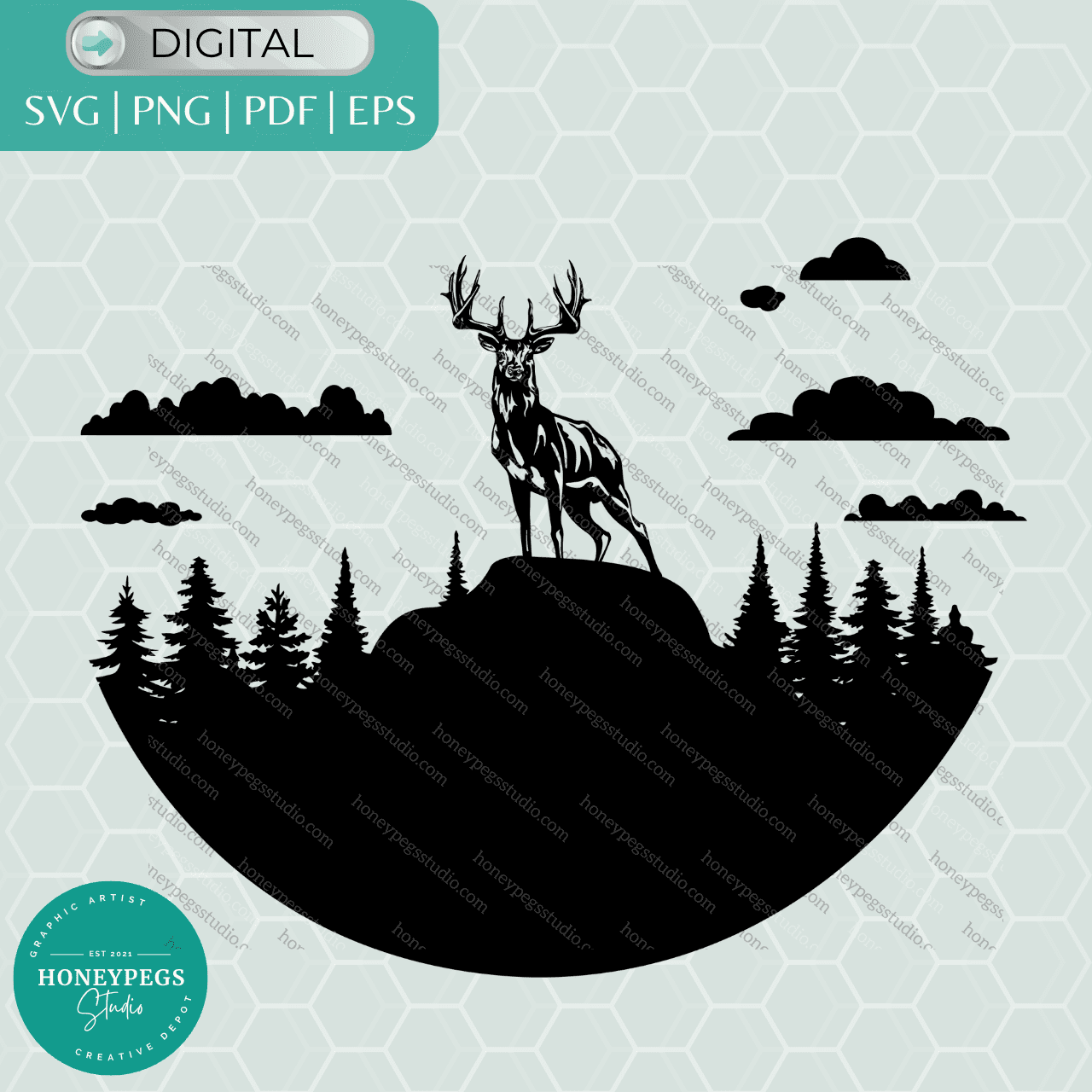 deer forest svg rocks mountains outdoors sublimation png svg deer silhouette circle frame rock cut files vector deer forest circle trees vector frame deer wildlife frame sublimation png print eps pdf