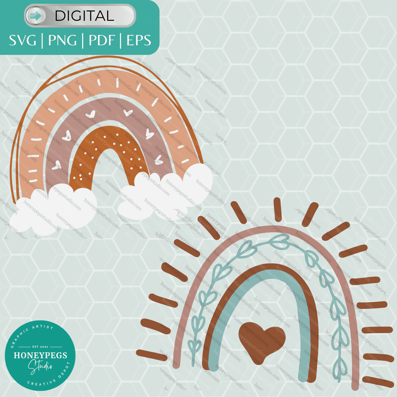 free boho rainbow design freebie honeypegs studio graphic artist designs free rainbow aesthetic style boho style rainbow brown vector graphic sublimation free designs