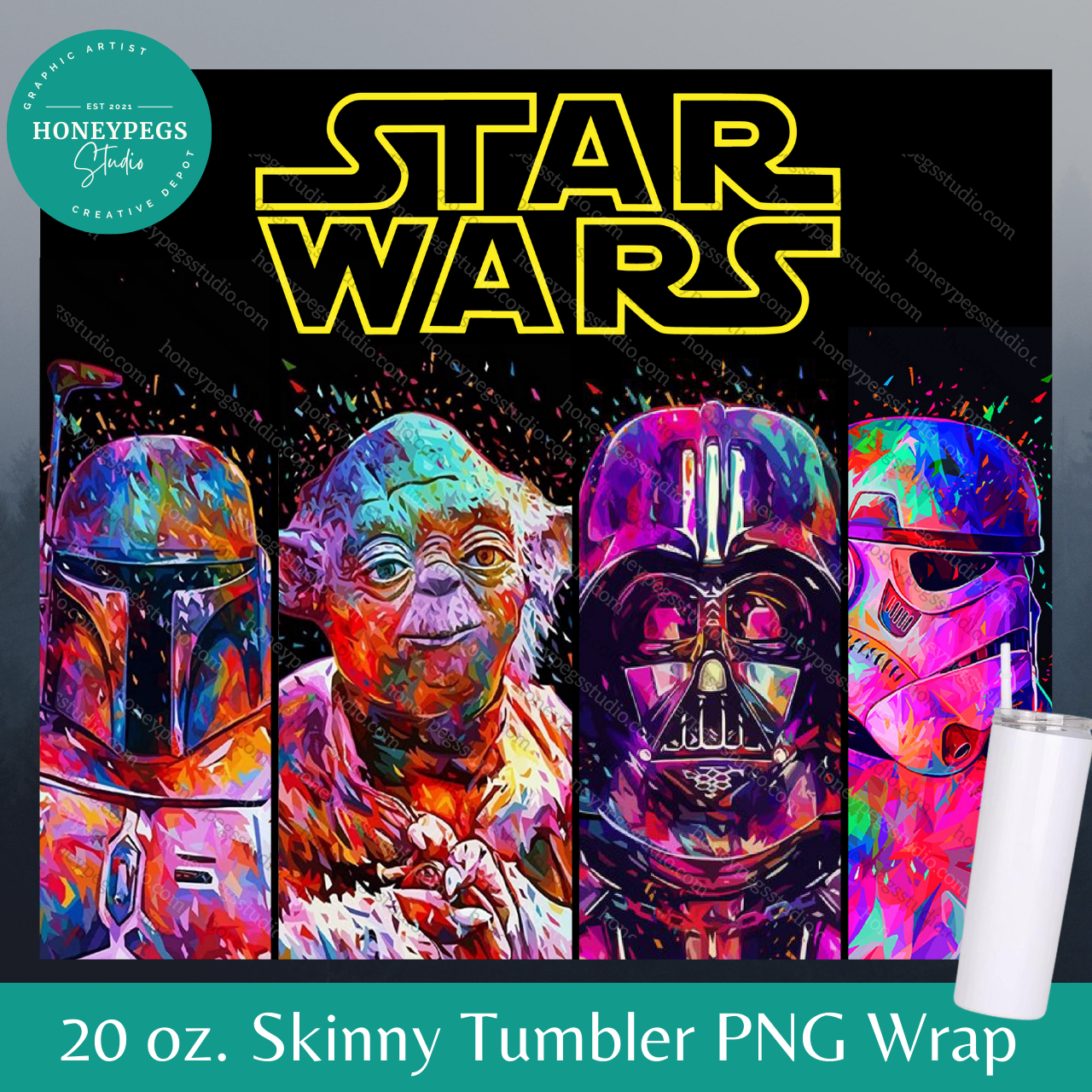 star wars 20 oz skinny straight tumbler diamond art colorful wrap png graphic sublimation design tumbler wrap may the 4th be with you honeypegs studio graphic artist instant download digital download sublimation print png high quality graphics tumbler designs
