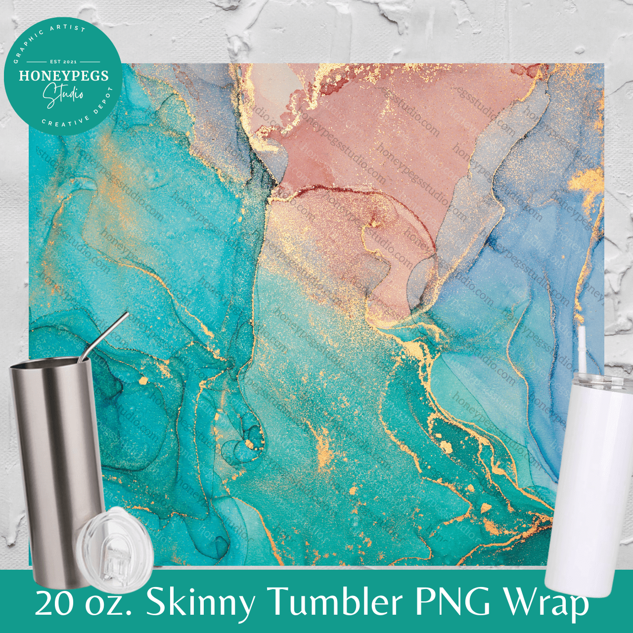 gold swirl tumbler wrap 20 oz skinny honeyopegs studio graphic artist sublimation print tumbler aqua blue and green swirl wrap print instant download high quality design