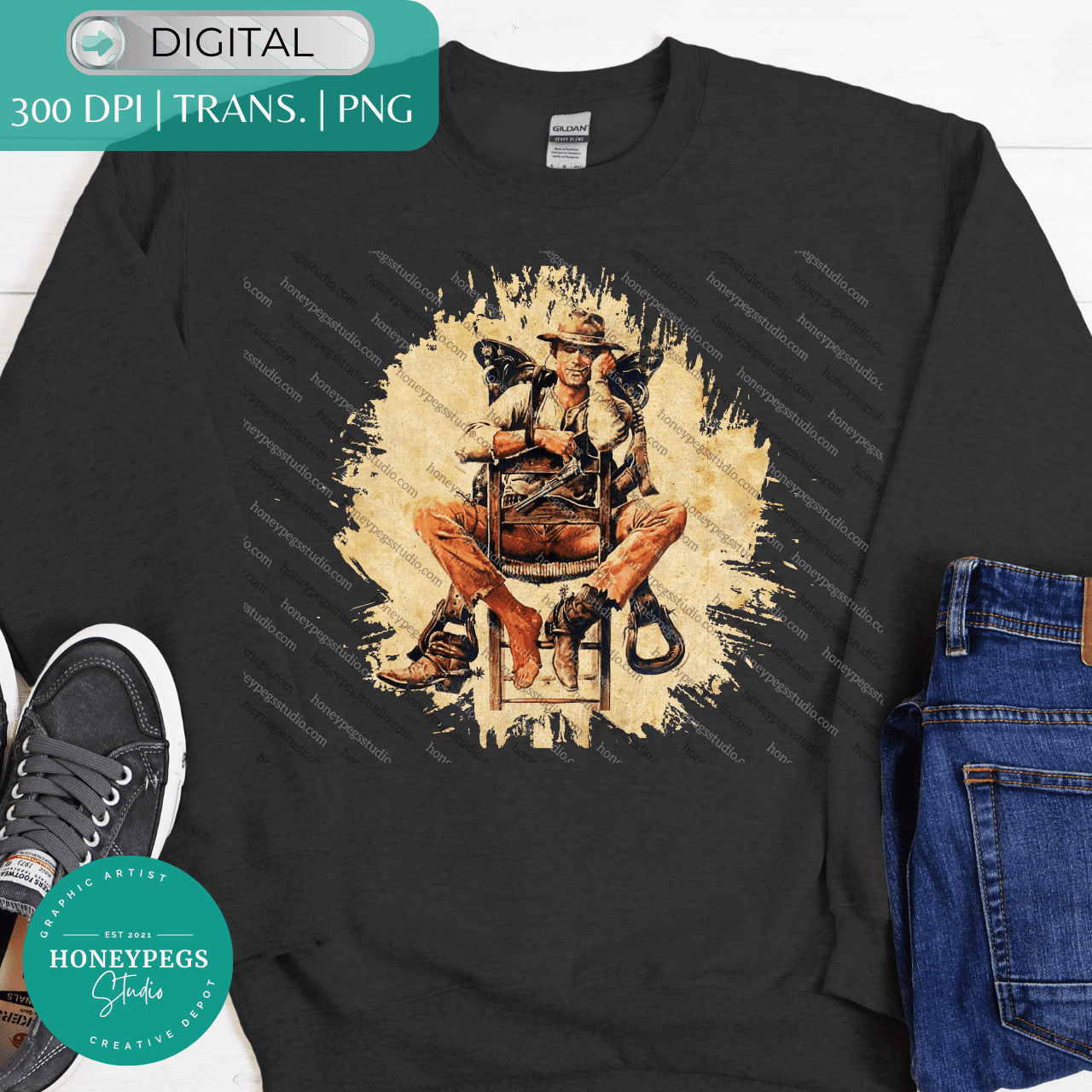 Vintage Sleeping Cowboy Stroke PNG