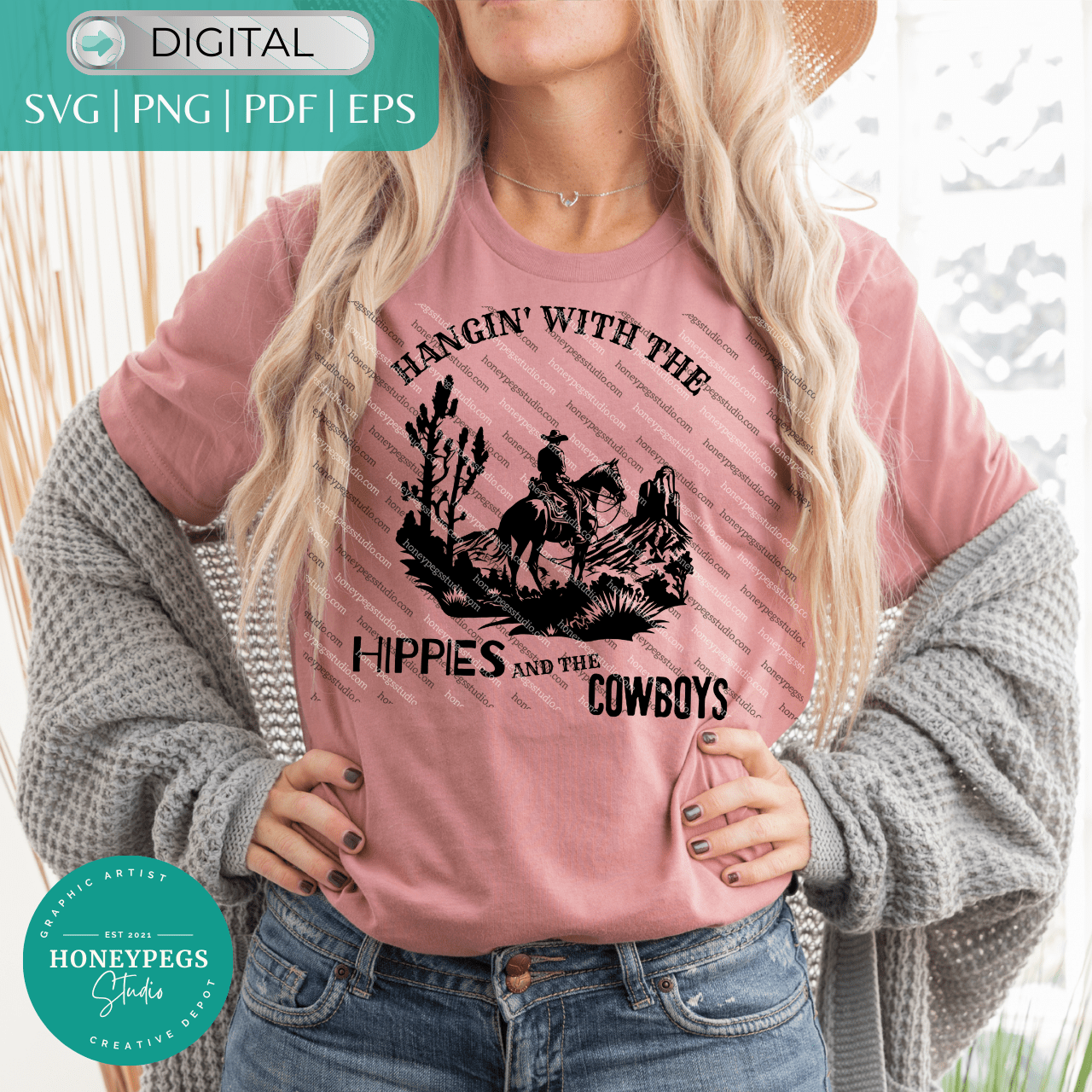 Hangin With The Hippies and Cowboys Vector