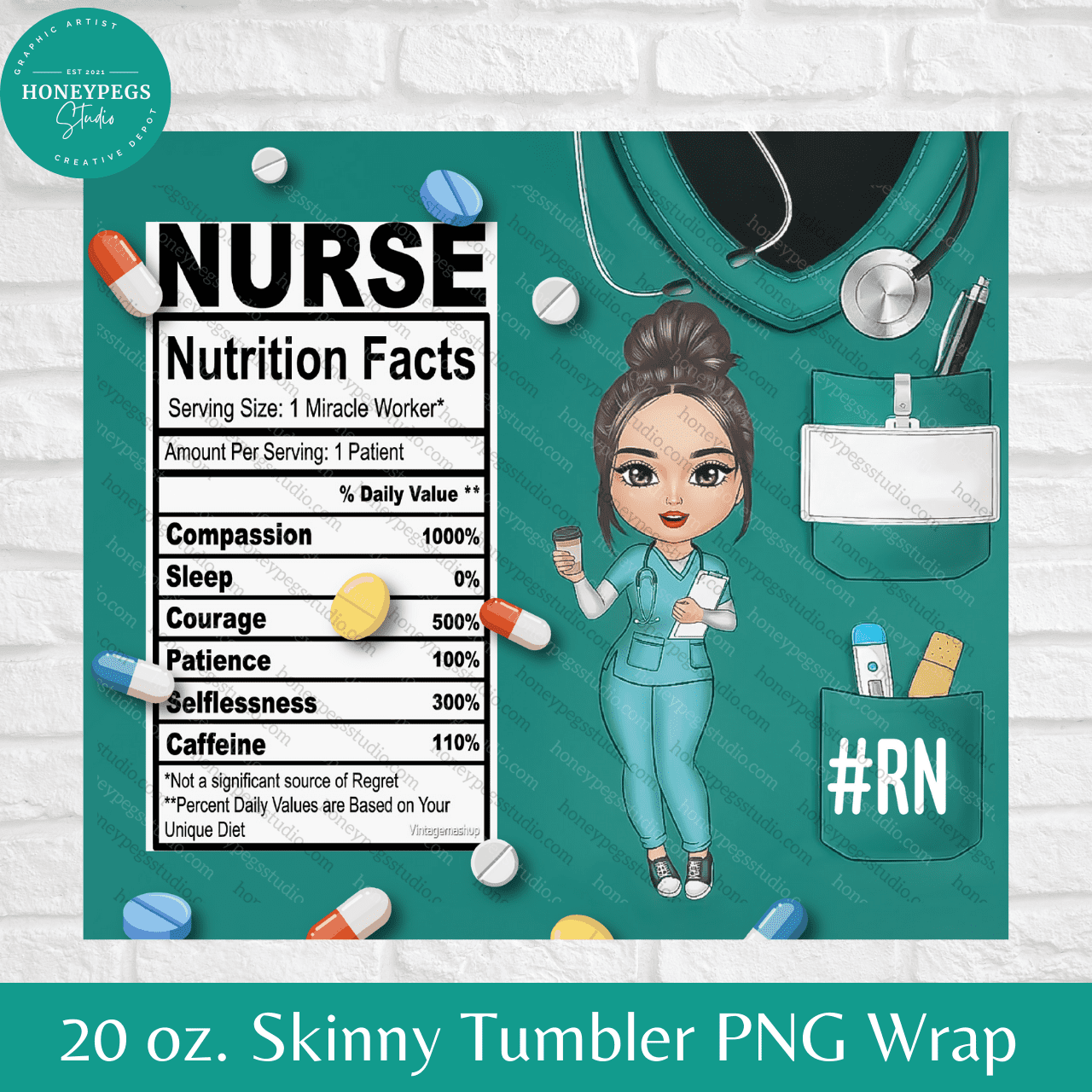 nurse 20 oz straight tumbler wrap graphic design print nurse nutrition facts registered nurse design career occupation skinny tumbler idea print graphic sublimation honeypegs studio graphic artist digital instant download transparent background nurse wrap design subbing tumblers design png print transfer cricut heatpress files transfer honeypegs website store online designs store small artist american made in usa designs nurse career sublimation file mug heatpress tumbler files cricut heatpress files essential workers hospital workers png design hospital tumbler design
