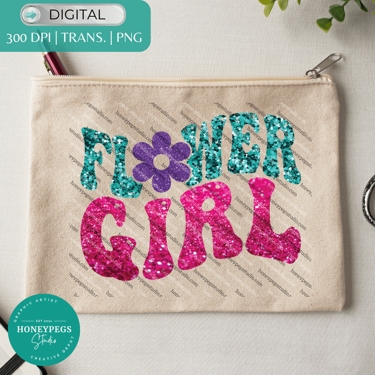 Glitter Flower Girl Groovy PNG