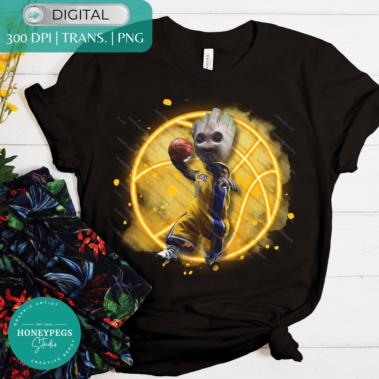 Basketball Lakers Baby Groot PNG