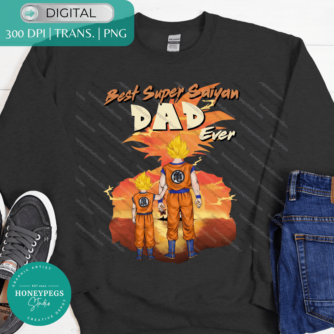 super saiyan dad sublimation graphic png yellow hair dragon ball z graphic dad and son yellow saiyan hair anime lover design honeypegs studio graphic design digital download sublimation mug design sublimation png transparent background