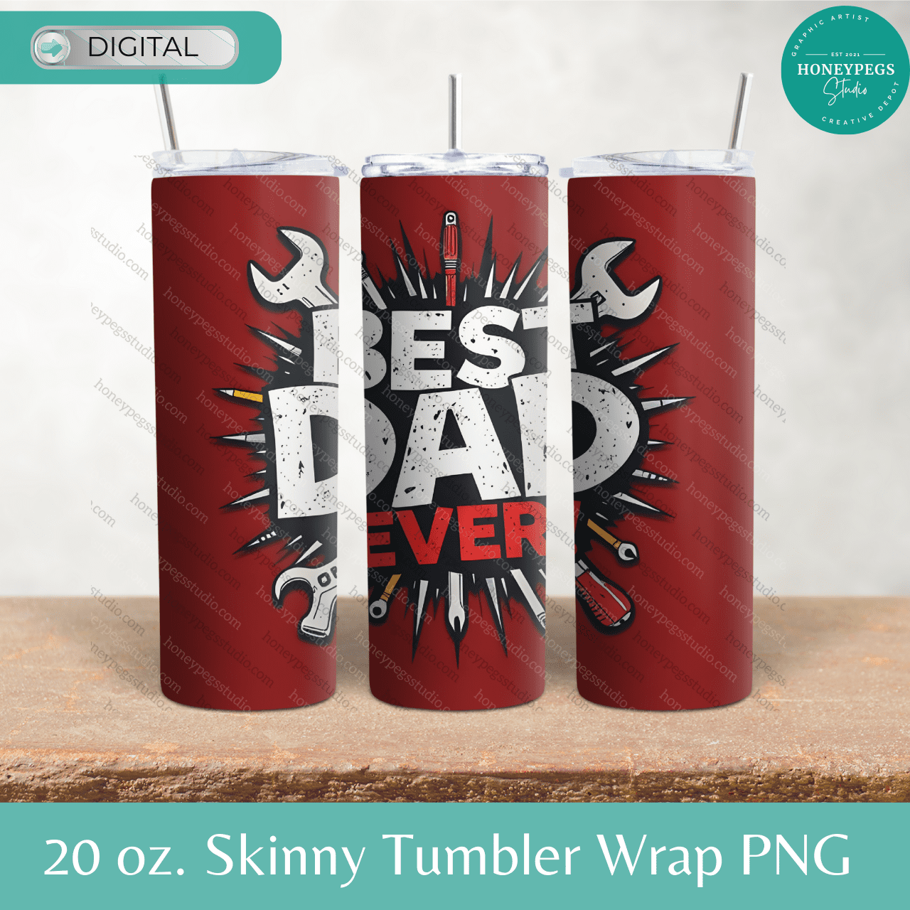20 oz Skinny Red Tools Best Dad Wrap PNG